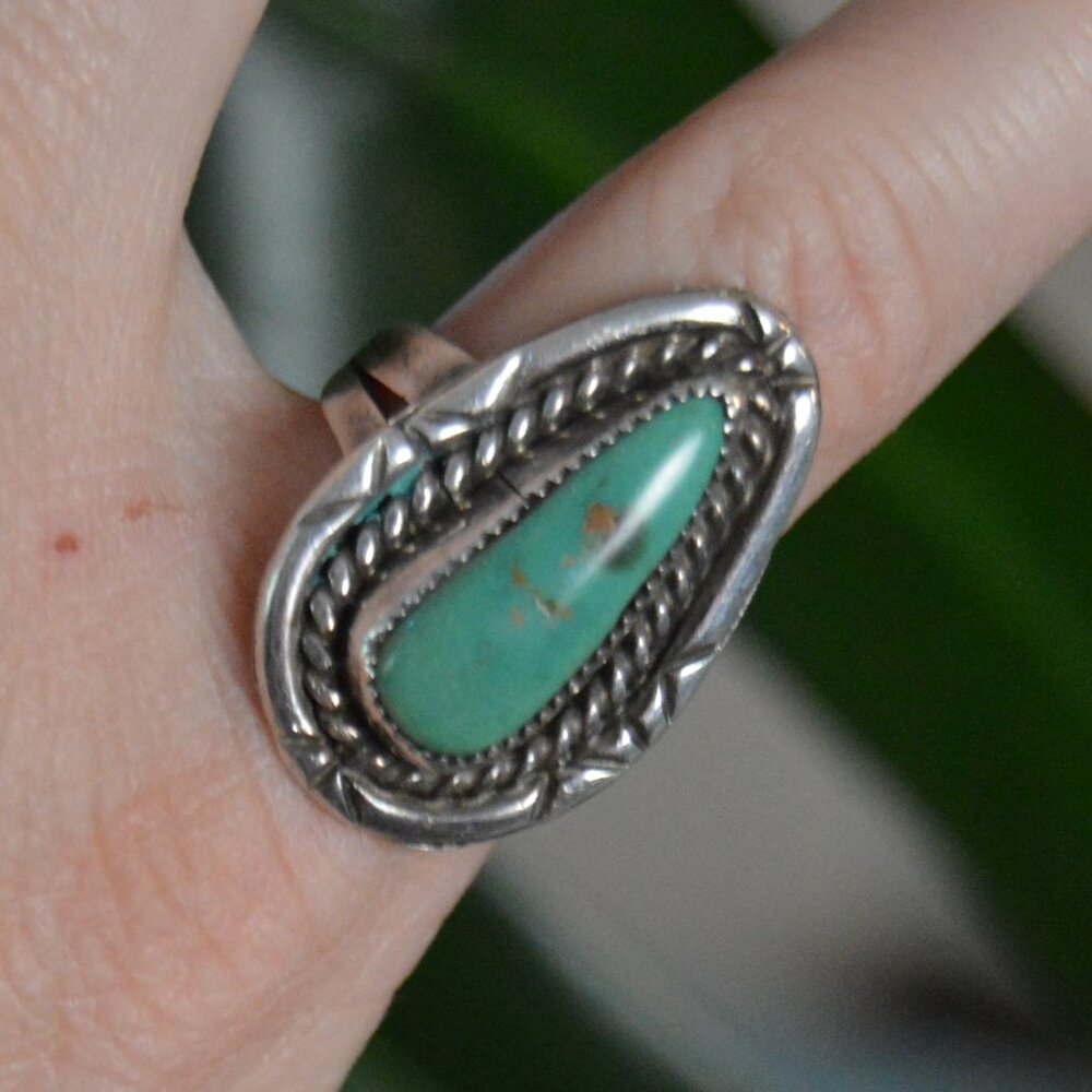 Vintage Navajo Sterling Silver and Turquoise Ring, Size 5.75